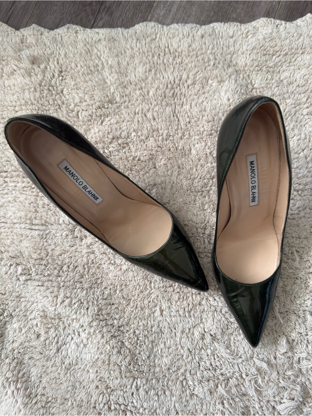 Manolo Blahnik Dark Green Patent Pointed-Toe Pumps